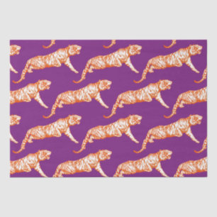 Moderne Trendy Bright Oranje Tijger op Paarse Tissuepapier
