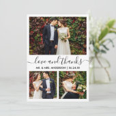 Moderne Trendy Calligrafie Script Bruiloft 3 Foto Bedankkaart (Staand voorkant)