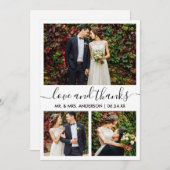 Moderne Trendy Calligraphy Script Wedding 3 Foto Bedankkaart (Voorkant / Achterkant)