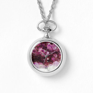 Moderne trendy chique paarse amethist monogram horloge