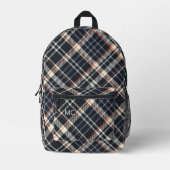Moderne Trendy Dark Check Plaid Monogram Initialen Bedrukte Rugzak (Voorkant)