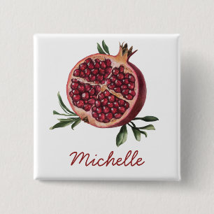 Moderne trendy gepersonaliseerde waterverf granaat vierkante button 5,1 cm