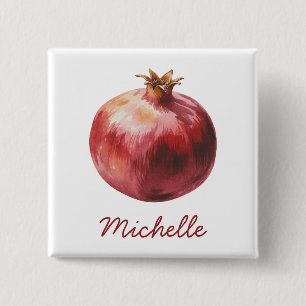 Moderne trendy gepersonaliseerde waterverf granaat vierkante button 5,1 cm