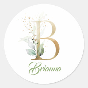 Moderne trendy Gold B monogram groene en goudfolie Ronde Sticker