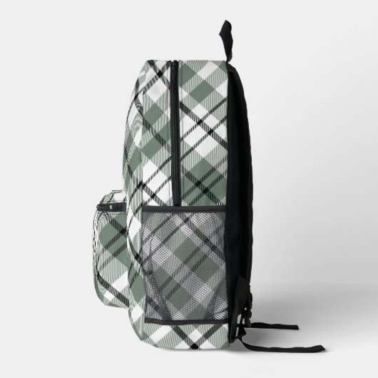 Moderne Trendy Green Check Plaid Monogram Initiale Bedrukte Rugzak (Rechts)