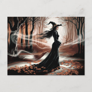 Moderne trendy Halloween-heks in bos            Briefkaart