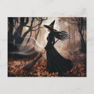 Moderne trendy Halloween heks in bos Briefkaart