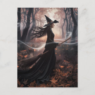 Moderne trendy Halloween-heks in bos            Briefkaart