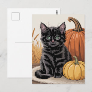 Moderne trendy Halloween pompoenen en zwarte kat Briefkaart