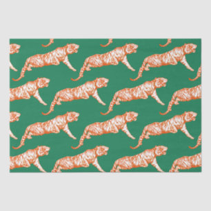 Moderne Trendy Heldere Oranje Tijger op Groen Tissuepapier
