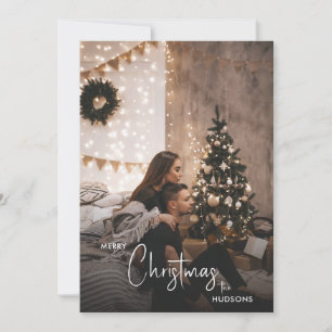 Moderne Trendy Kerst Rokerige Donkere Koppel Foto Feestdagenkaart