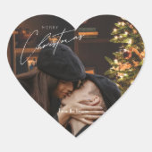Moderne trendy kerst | Romantisch paar foto Hart Sticker (Voorkant)