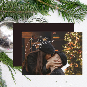 Moderne Trendy Kerstmis Romantische Koppel Foto Notitiekaartje