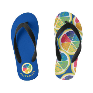 Moderne Trendy Kleurrijke Blauwe Citroen Vruchten  Kinder Teenslippers