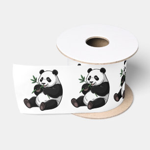 Moderne trendy knuffel panda beer met groene bambo lint