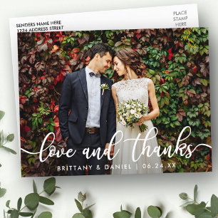 Moderne Trendy Liefde en Dank Trouwfoto Briefkaart
