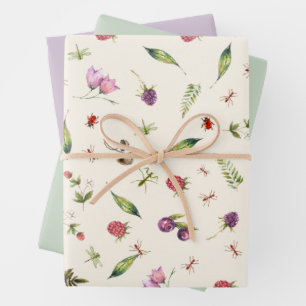 Moderne trendy Lila bosbloemen Insecten Inpakpapier Vel