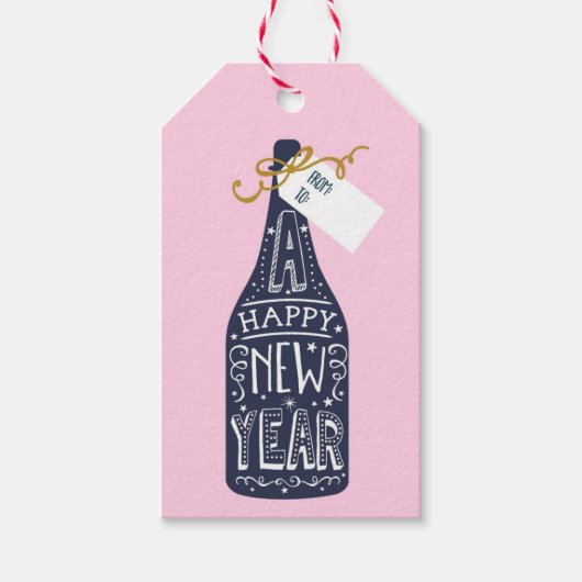 Moderne Trendy Nieuwjaar Champagne fles Cadeaulabel (Voorkant)