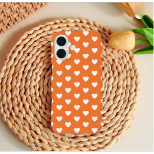 Moderne Trendy Oranje kleur White Love iPhone 16 Hoesje