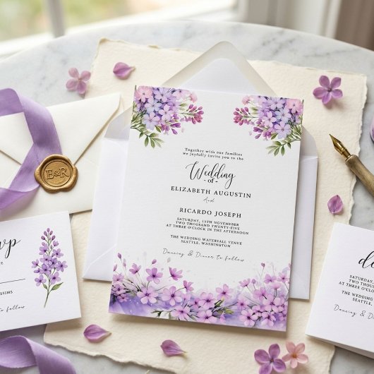 Moderne Trendy Paarse Lavendel Huwelijk Kaart
