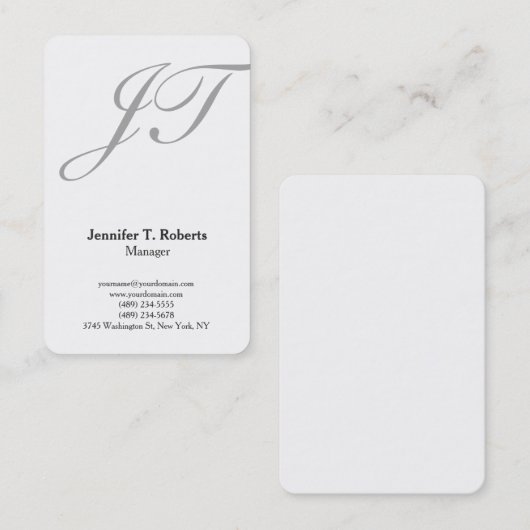 Moderne trendy platte grijze scriptmonogram visitekaartje (Voorkant / Achterkant)