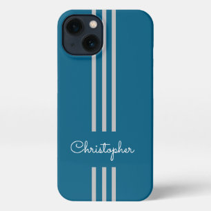 Moderne trendy racingstrepen gemonogrammeerd  iPhone 13 hoesje