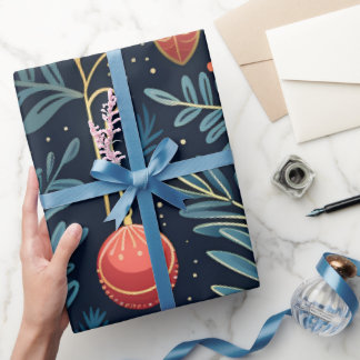 Moderne Trendy Rode & Blauwe Elegante Kerstmis Cadeaupapier
