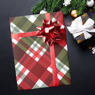 Moderne trendy rode en groene kerst geruite patroo cadeaupapier