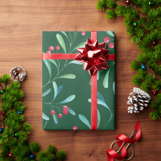Moderne trendy rode en groene winter hulst patroon cadeaupapier