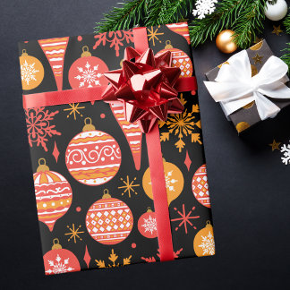 Moderne trendy rode en zwarte retro kerstpatroon cadeaupapier