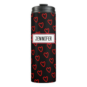 Moderne Trendy Rode Hart Zwarte Witte Naamlabel Thermosbeker