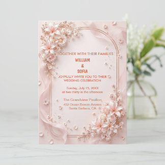 Moderne trendy roze bloemige trouwuitnodiging kaart