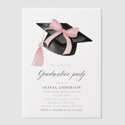 Moderne trendy roze boog afstuderen Cap Afstuderen Vellum Uitnodigingen (Voorkant)