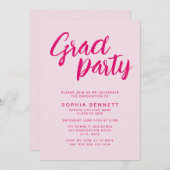 Moderne trendy roze borstel script afstudeerfeest kaart (Voorkant / Achterkant)