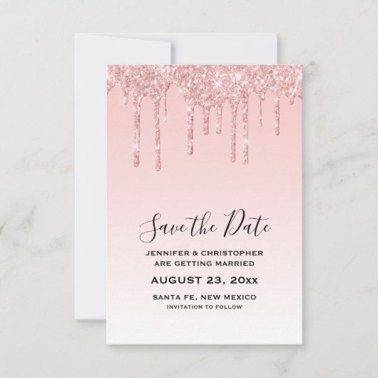 Moderne Trendy Roze Faux Glitter Bruiloft Save The Date (Voorkant)