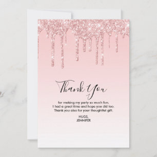 Moderne Trendy Roze NEP Vloeibare Glitter Bedankkaart