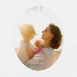 Moderne Trendy Roze Retro Bogen Foto Kerstmis Metalen Ornament