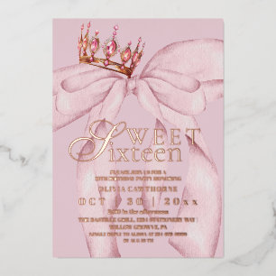 Moderne & trendy roze strik Sweet 16 verjaardag Folie Uitnodiging