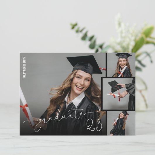 Moderne TRENDY Script 4 Photo Graduate Faire-part (Debout devant)