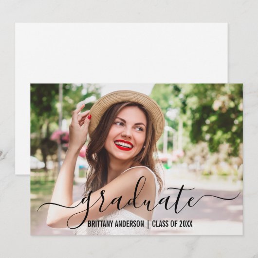 Moderne Trendy Script Afstuderen Foto Aankondiging (Voorkant / Achterkant)