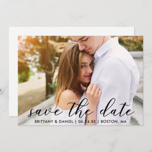 Moderne Trendy Script-foto Save The Date (Voorkant / Achterkant)