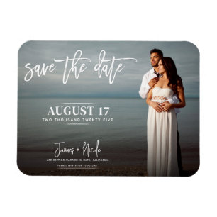Moderne Trendy Script Foto Save the Date Huwelijk Magneet