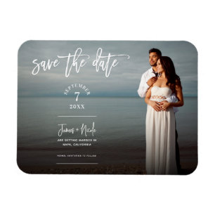 Moderne Trendy Script Foto Save the Date Huwelijk Magneet