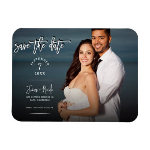 Moderne trendy script foto save the date trouwdag magneet
