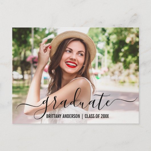 Moderne Trendy Script Graduy Party Foto Uitnodiging Briefkaart (Voorkant)
