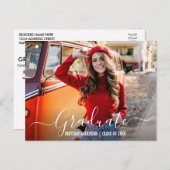 Moderne Trendy Script Photo Graduparty Uitnodiging Briefkaart (Voorkant / Achterkant)