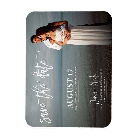 Moderne Trendy Script Photo Save the Date Wedding Magneet (Verticaal)