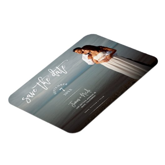 Moderne Trendy Script Photo Save the Date Wedding Magneet (Linkerzijde)
