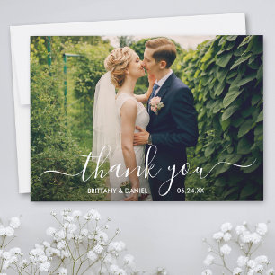 Moderne Trendy Script Weduwfoto Bedankkaart