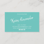 Moderne trendy scriptfotografie elegant blauwgroen visitekaartje (Achterkant)